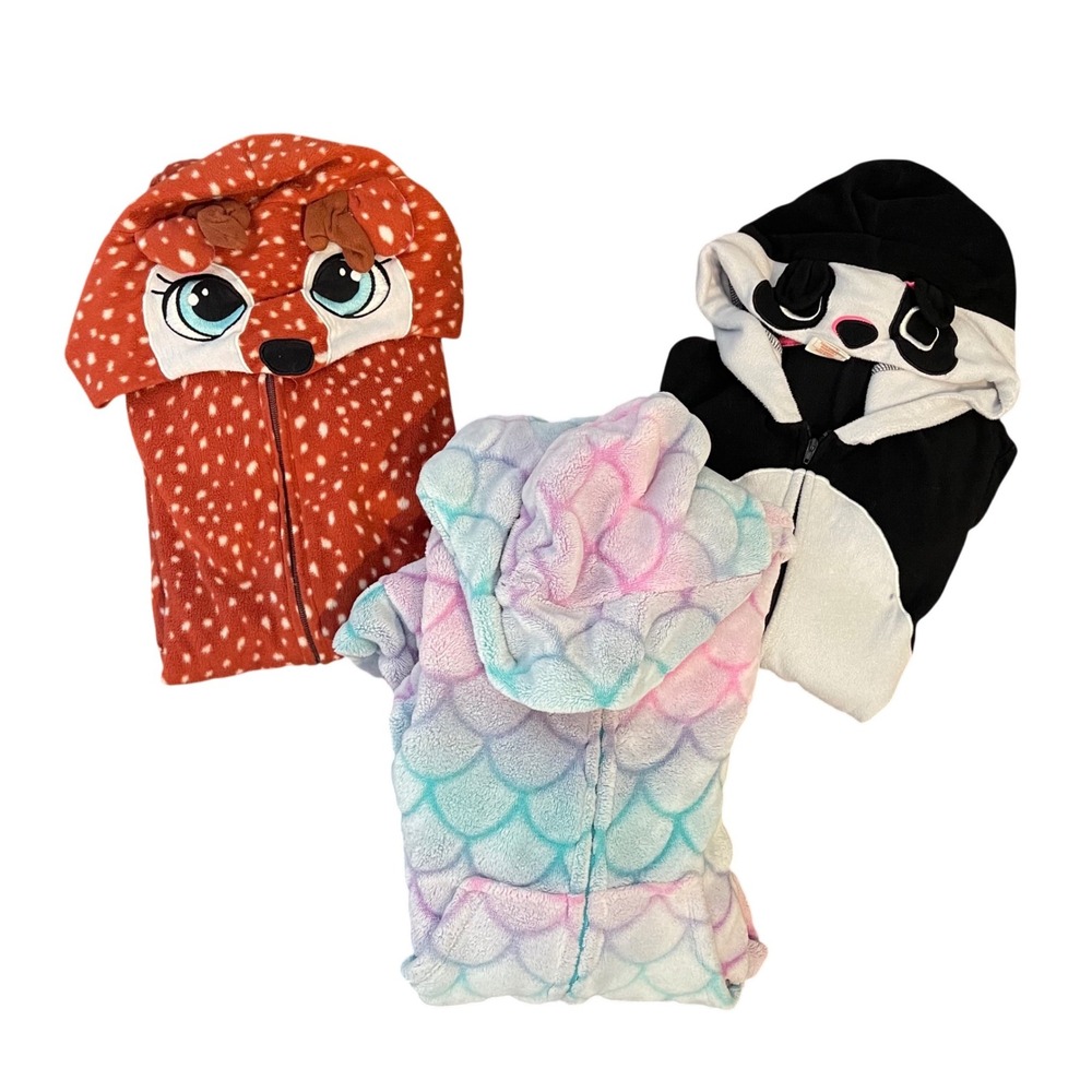 Cat & Jack One Piece Pajamas Girl M 7/8 Multicolor Animal Mermaid Fleece 3pc Lot